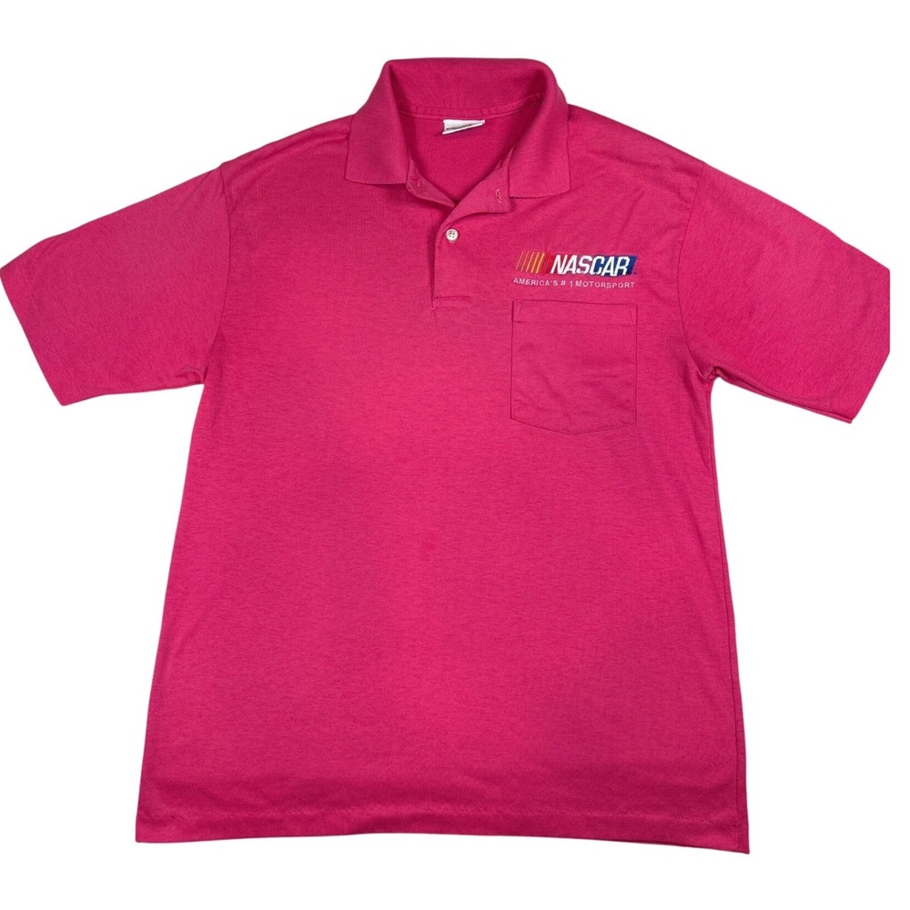 Vintage NASCAR Hot Pink Polo Shirt Embroidered Logo USA Made Womens Size Medium - Picture 2 of 7